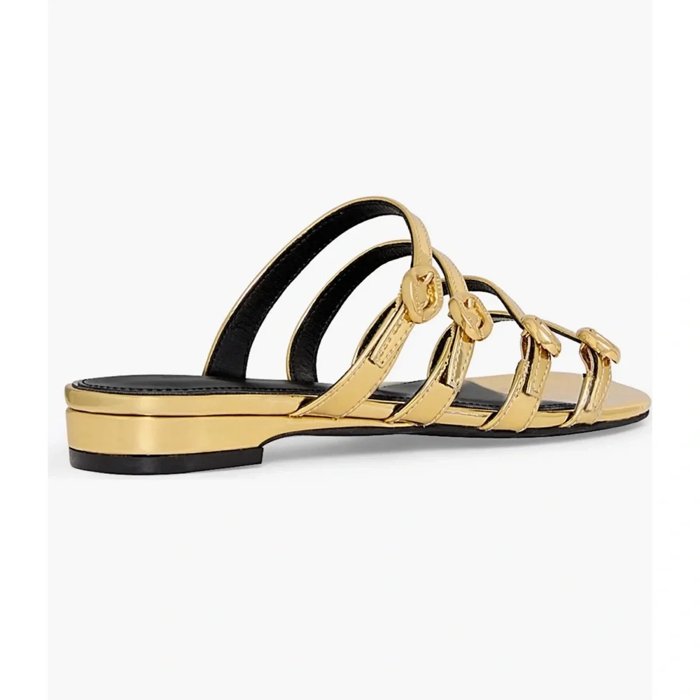 Rebecca Minkoff Gold Buckle Vegan Leather Women’s Sandals Size 7.5 NIB